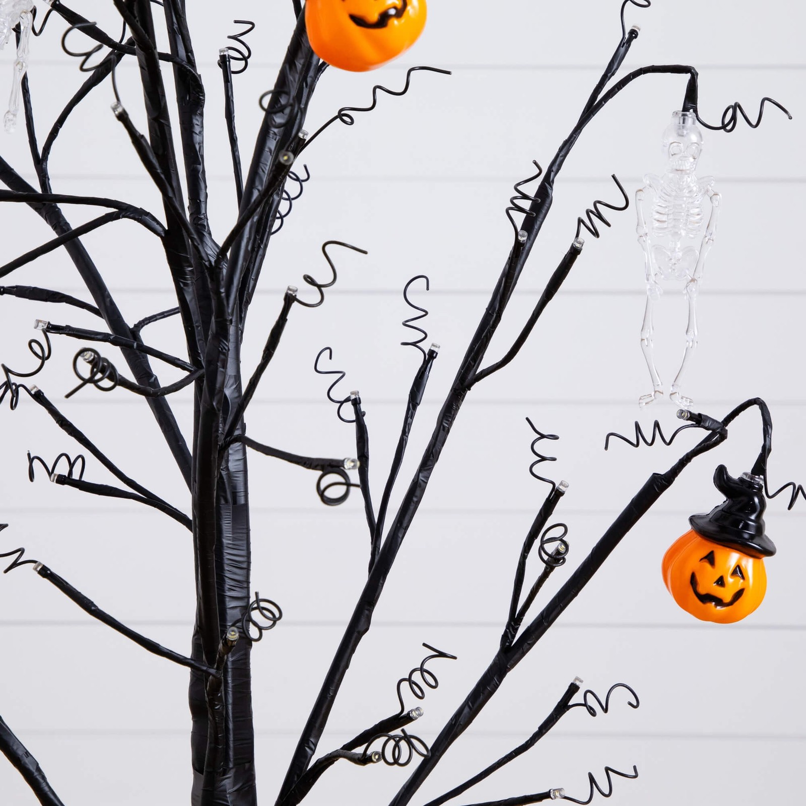Nearly Natural 4ft Pre-Lit Halloween Pumpkins & Skulls Ornament Tree w/ 64 LED