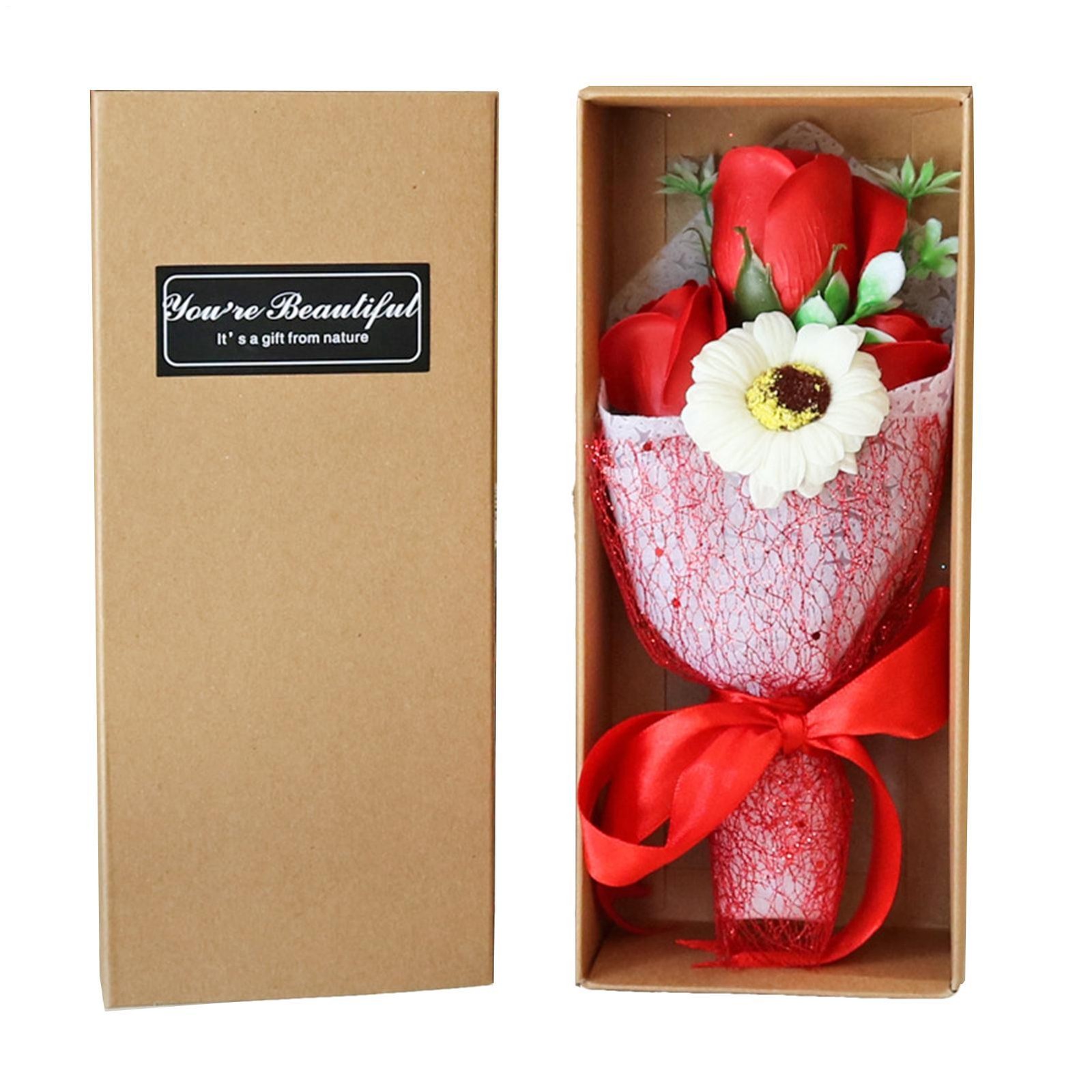 Scented Soap Flower Bouquet with Gift Box for Valentine’s Day Wedding Decor