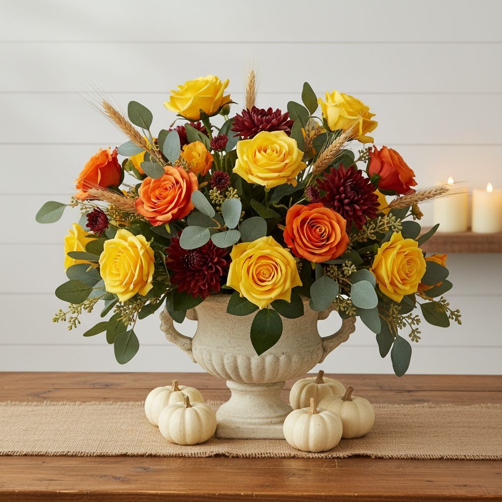 Set of 6 Artificial Yellow Rose Stems 20 Inch Faux Roses Farmhouse Decor Cottage