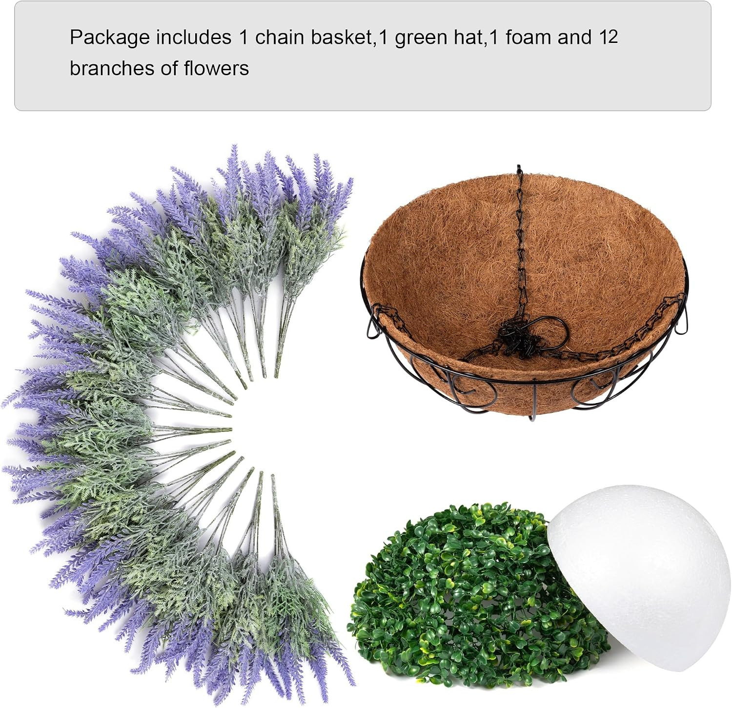 UV Resistant Faux Lavender Hanging Baskets for Porch & Patio Decor