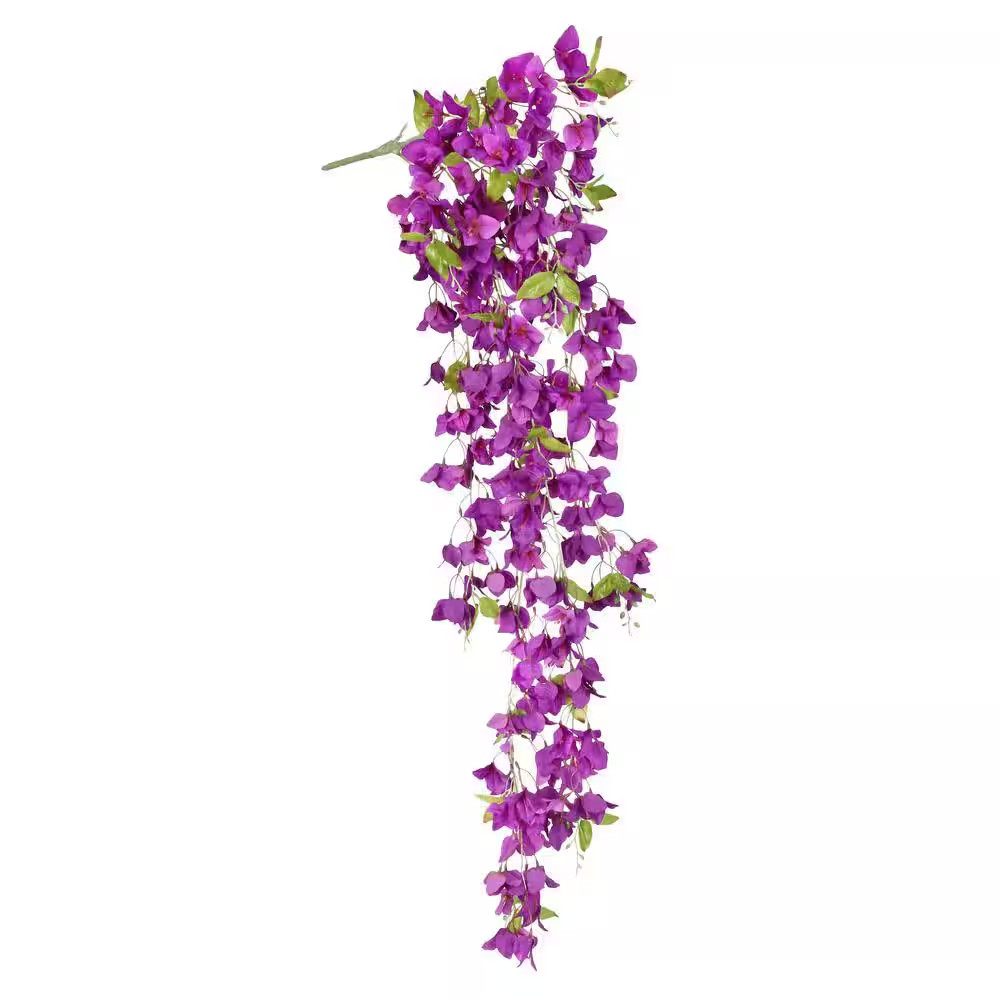 50 In. Purple Artificial Bougainvillea Flower Stem Hanging Spray Bush