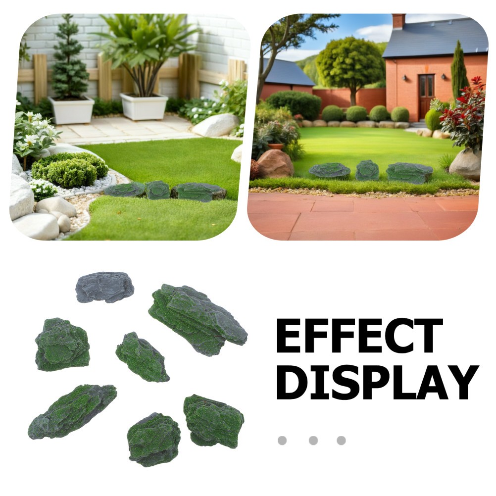7Pcs Reusable Faux Moss Rocks for Crafts Miniature Landscaping Decoration Grey