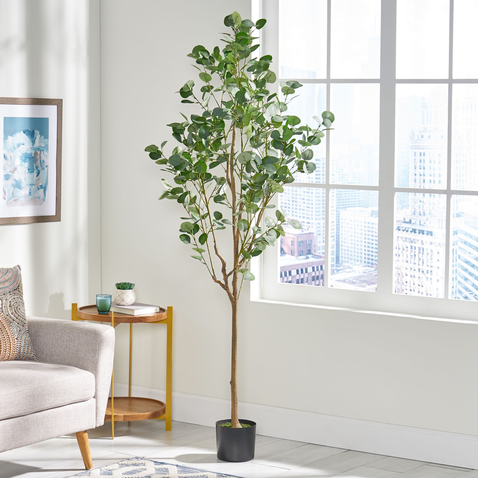 59″ Artificial Eucalyptus Tree in Pot, Realistic Faux Silver Dollar Plant