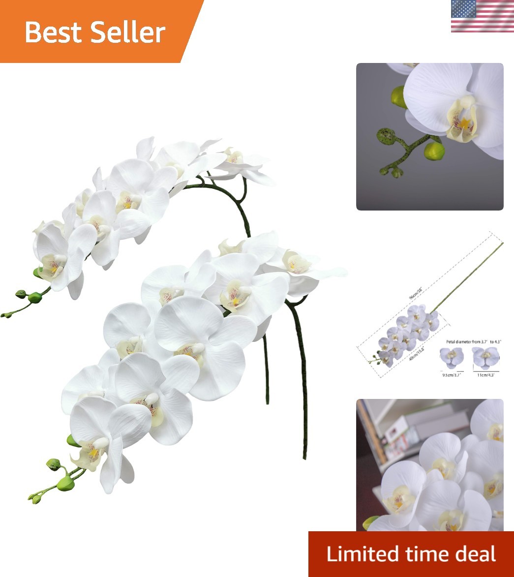 Stunning 2pcs Large White Orchid Stems – Realistic Touch for Weddings & Offices