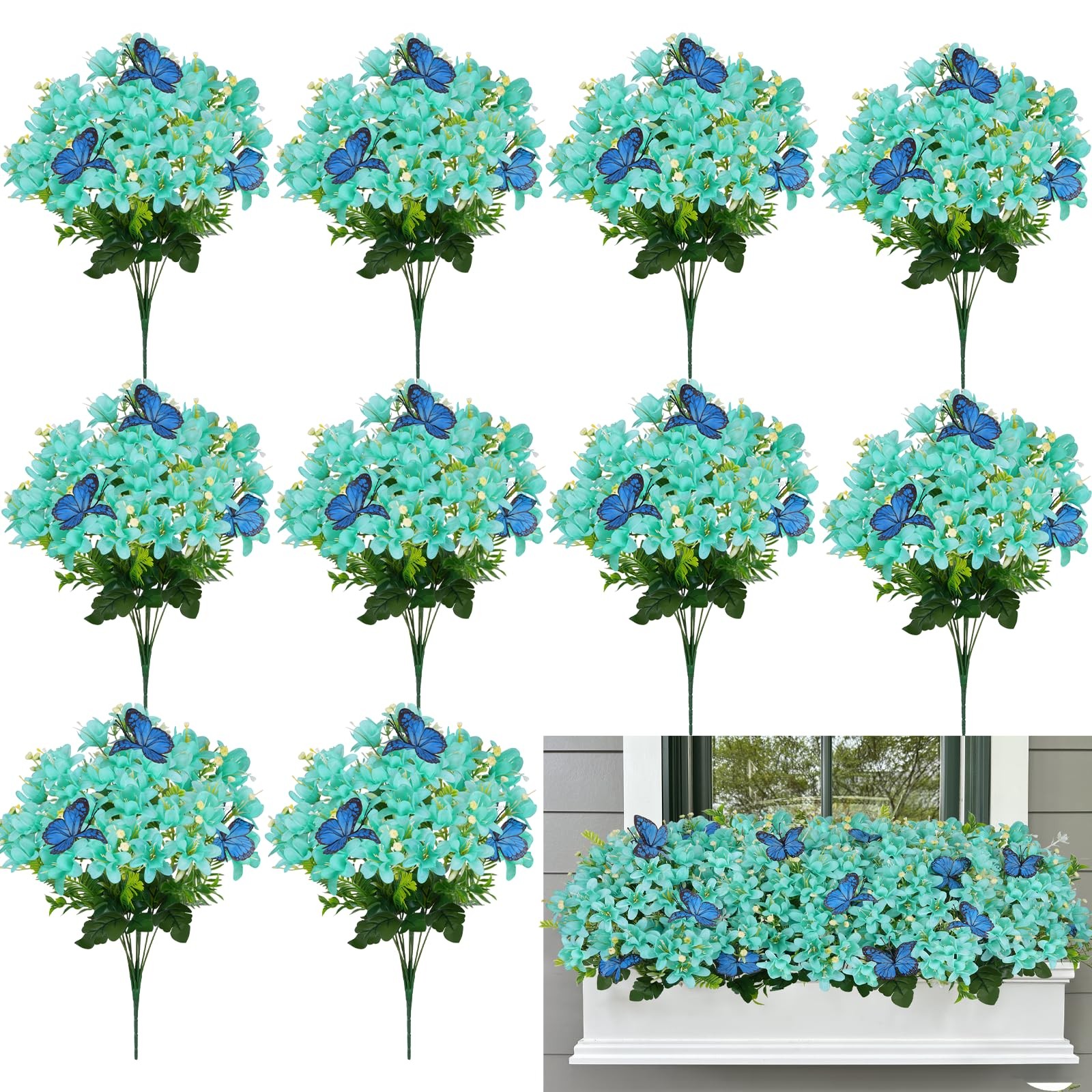 10 Bundles Artificial Daffodil Flowers, 17.7″ UV Resistant Teal Silk Flower A…