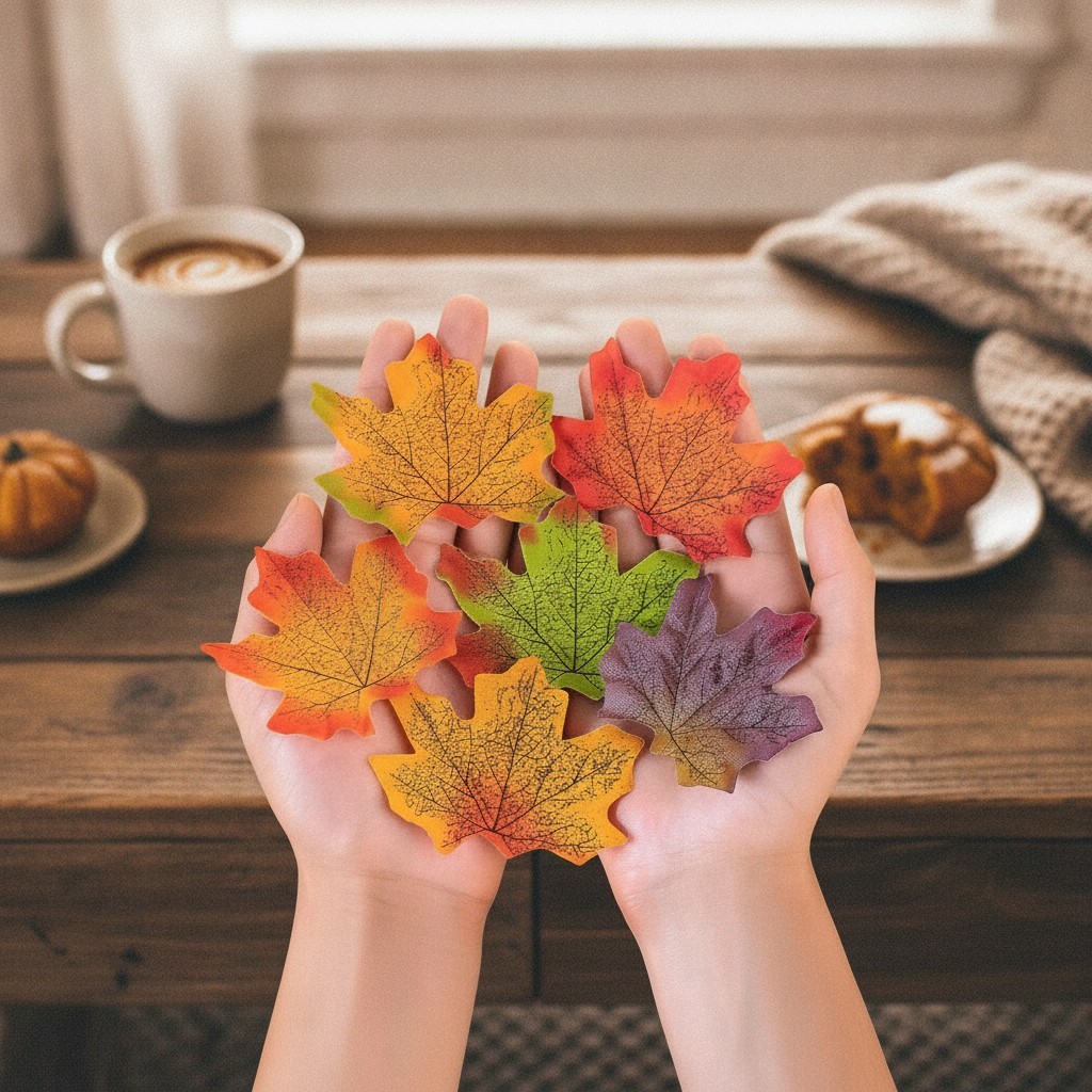 500PCS Fall Maple Leaves Bulk, 8 Colors with 100 Glue Dots | Autumn leaves fo…