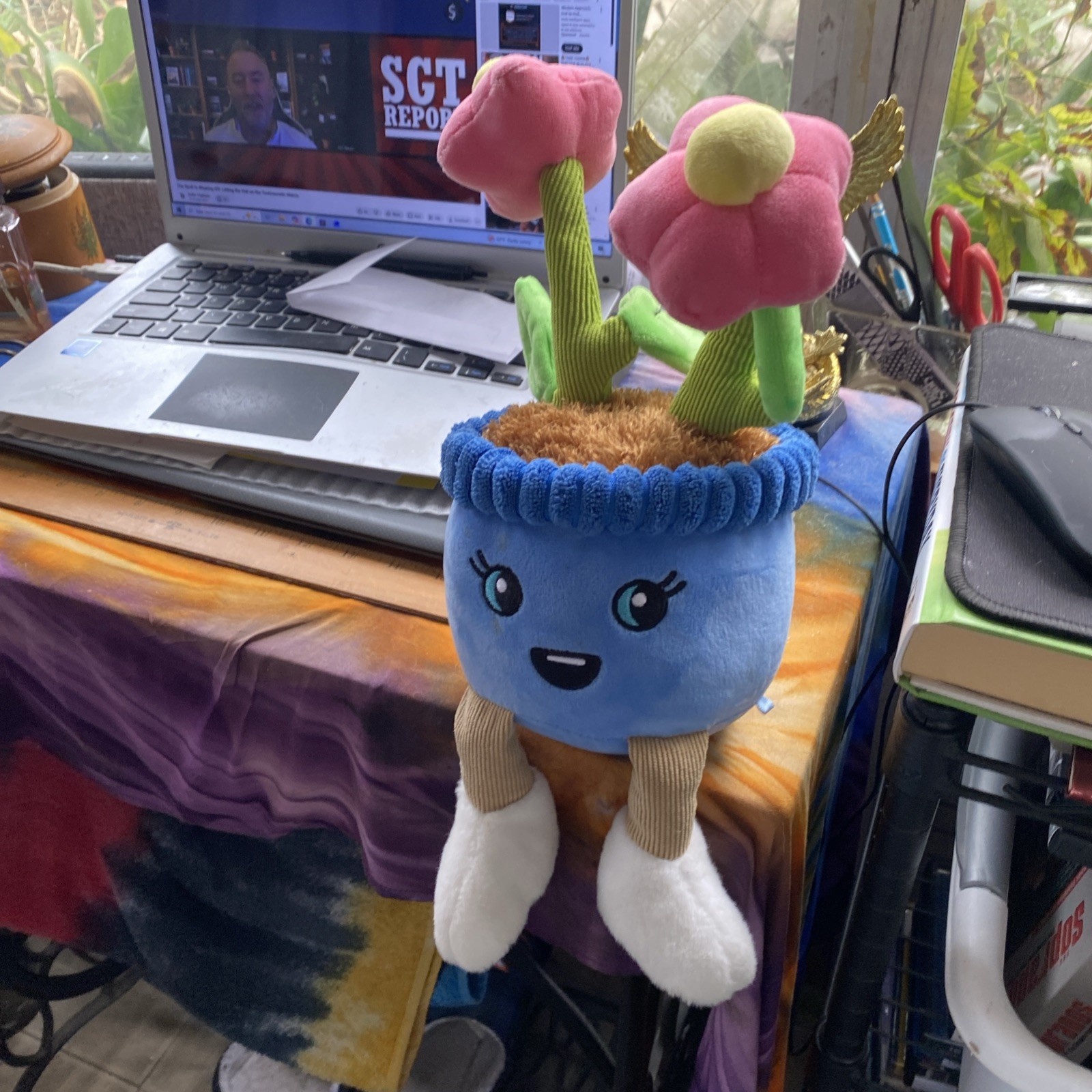 Spring Happy Plants Member’s Mark Shelf Sitter Blue Pot Pink Flowers Plush