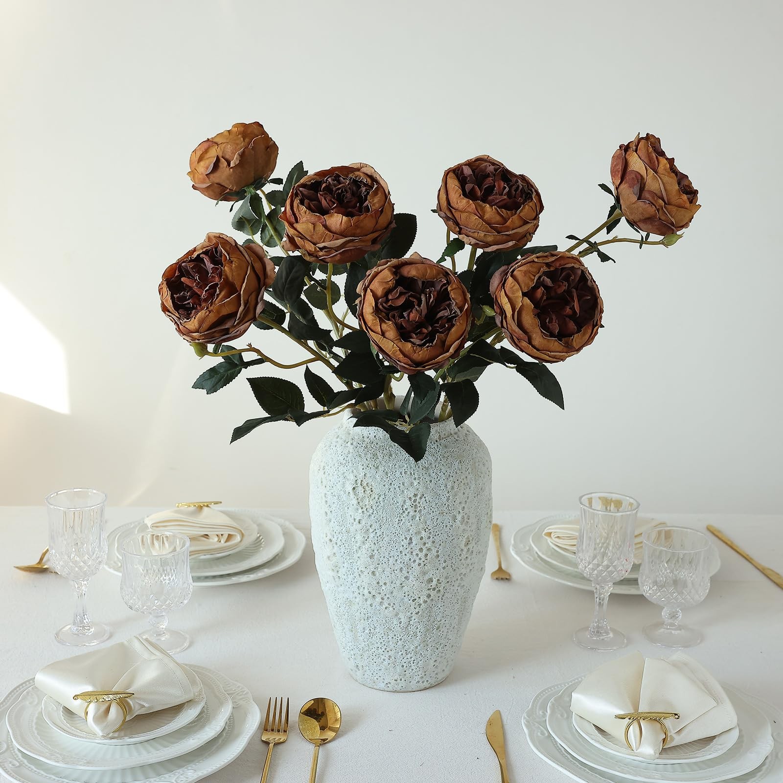 mizii 6Pcs Burnt Orange Artificial Roses Flowers Fake Silk Roses Flower with …