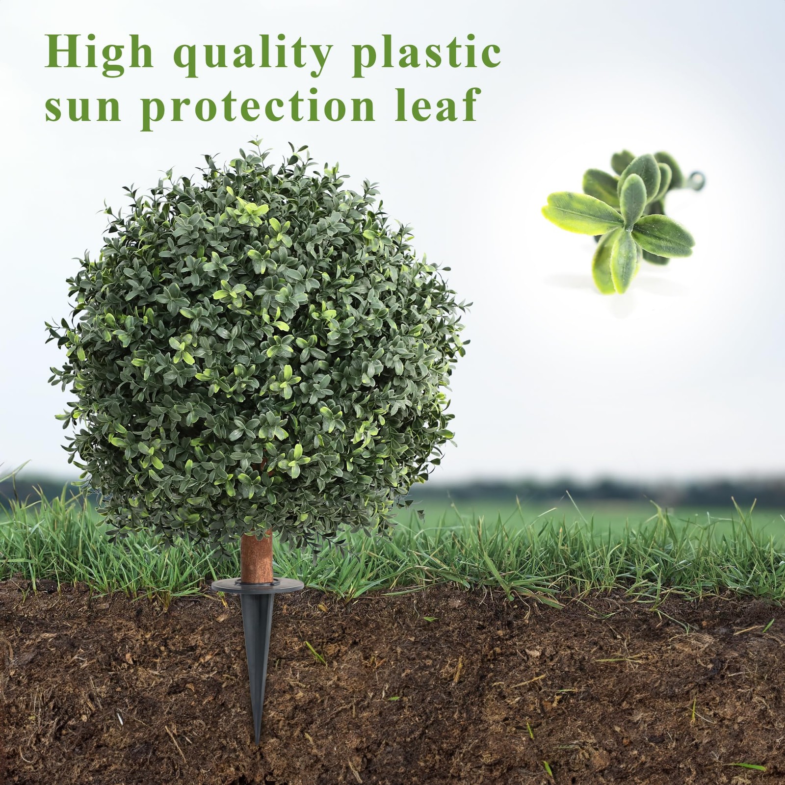 Artificial Boxwood Bush 24″ Tree UV Resistance with Spike. Easy to Push in Th…