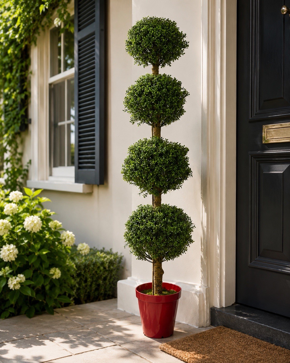 6’ UV Artificial Boxwood 4-Ball Tiered Topiary Tree Indoor/Outdoor