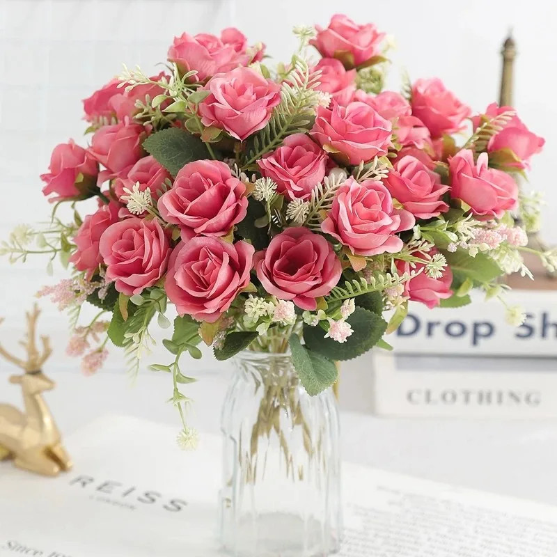 5Heads Artificial Rose Flower Bouquet For Living Home Room Decoration Christmas