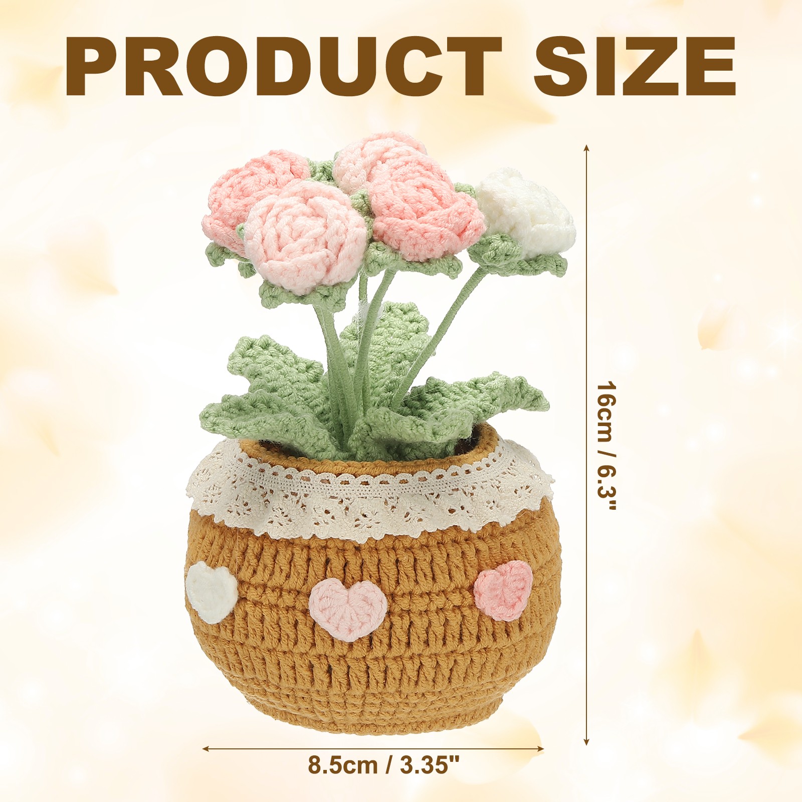 Crochet Flowers Rose Artificial Flowers Little Potted 6 Flowers Gradient Pink