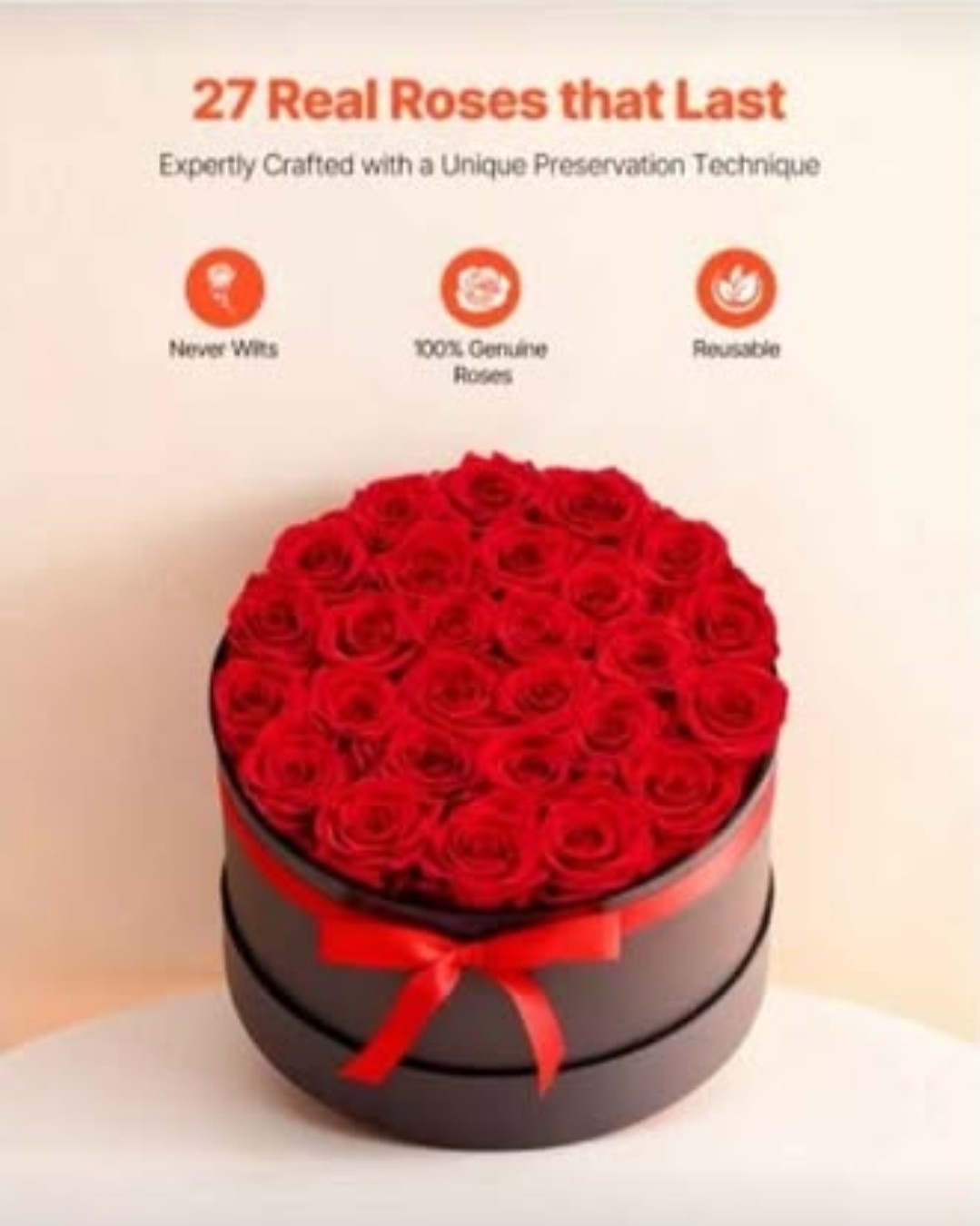 VEVOR Forever Flowers 27 Preserved Roses Round Box Eternal Bouquet- Rose Red