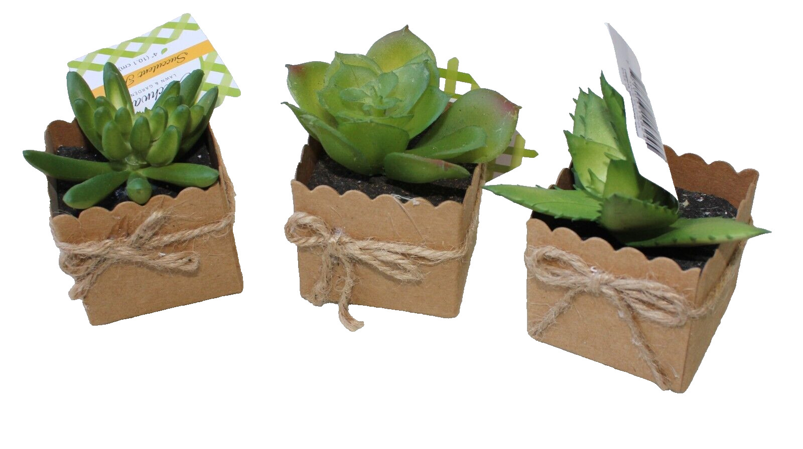 Set of 3 3″ Mini Artificial Succulent Plants in Square Paper 2″x2″ Pots Gift