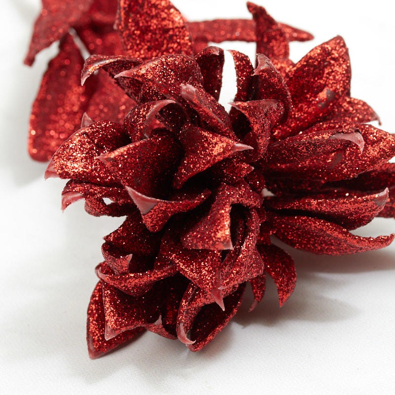Package of 6 Red Glittered Double Poinsettia 25″ Stem Sprays