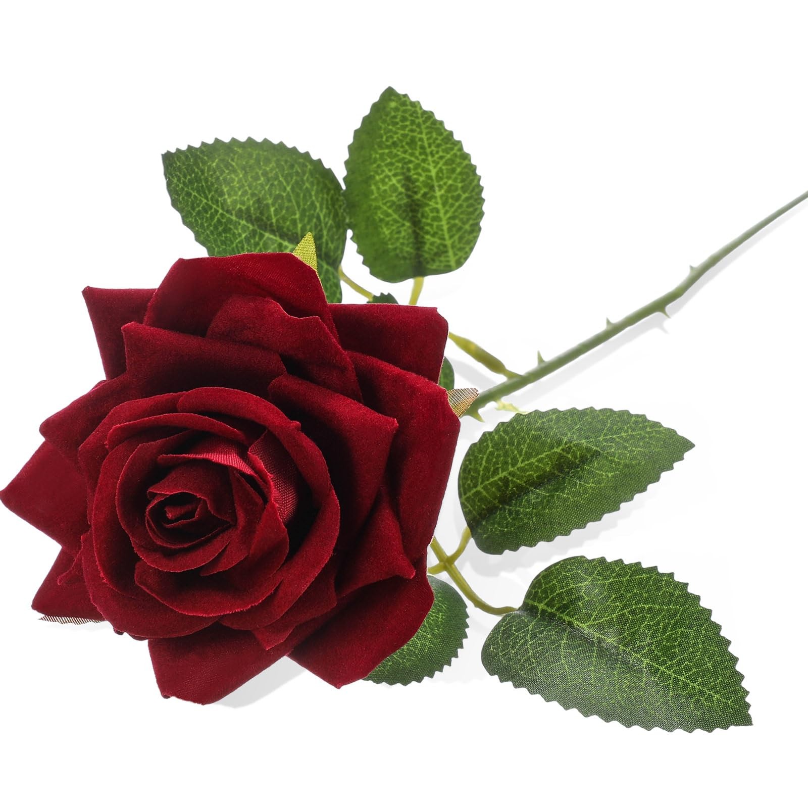 Velvet Single Roses Red Artificial Flowers, Fake Silk Rose Faux Look Real Floral