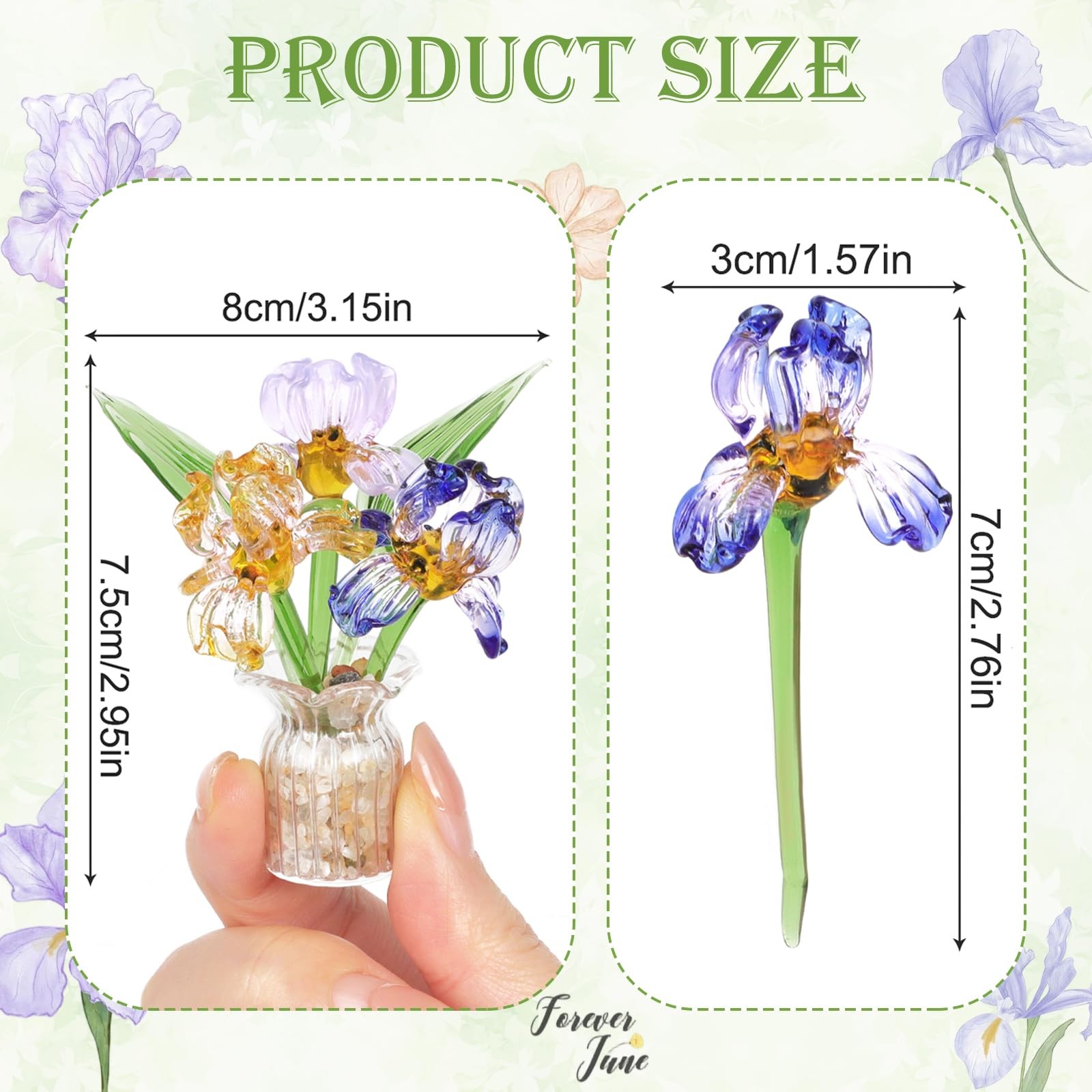 Mini Glass Flowers with Vase, Handmade Crystal Flowers Decor Iris Flower Arra…