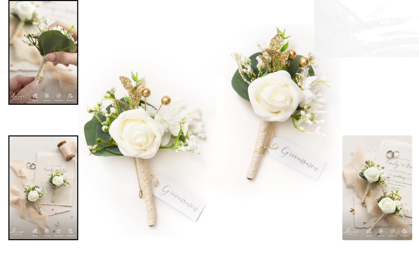 2pcs White Baby Breath Boutonniere Set – Perfect for Weddings, Proms, & More
