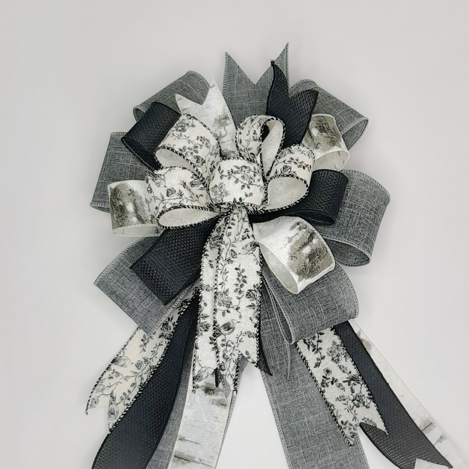 Wreath Bow, Gray, Birch, Cream Floral Print