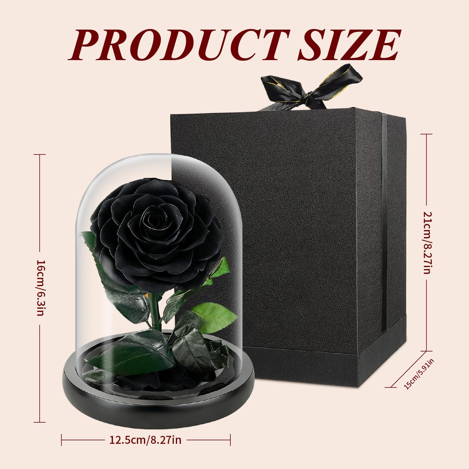 Preserved Black Rose in Glass Dome, Medium Forever Rose Gift, Flowers for Del…