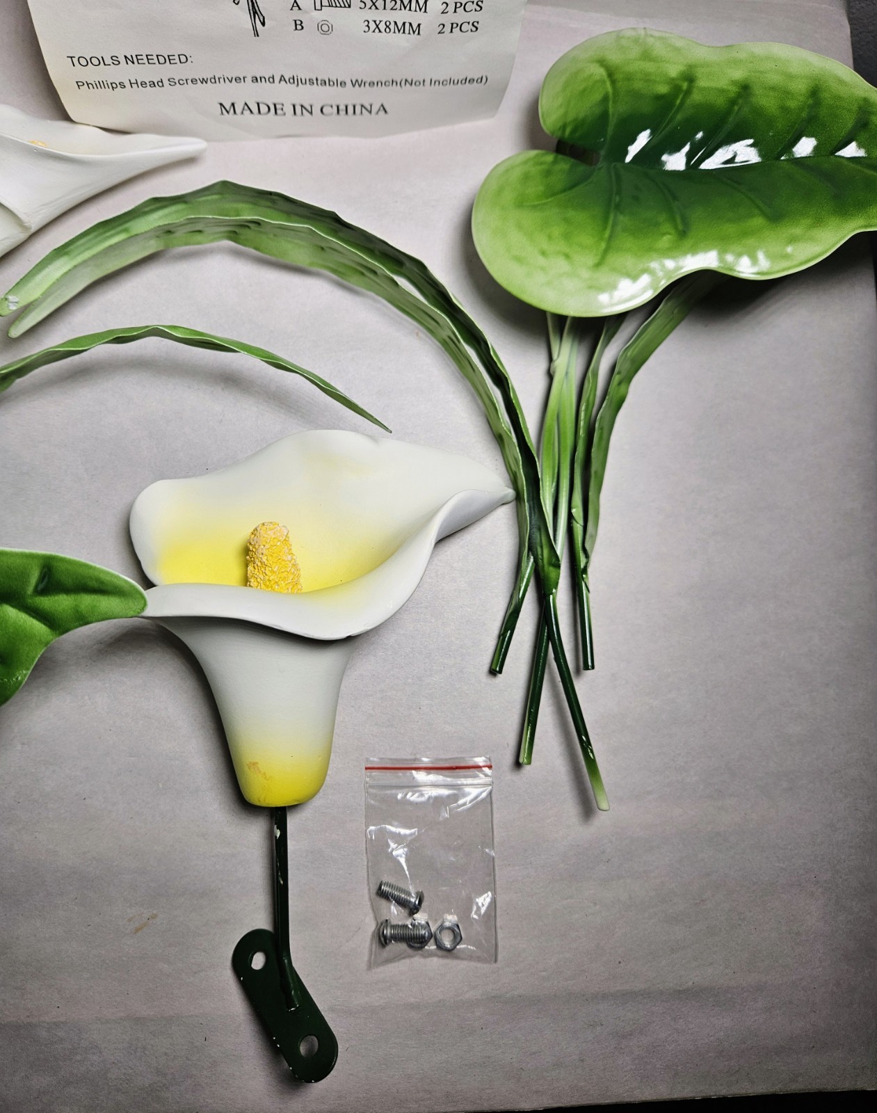 Calla Lily Ceramic Flower Tin Metal Leaves Wall Art Mount 21″x14″ Collection Etc