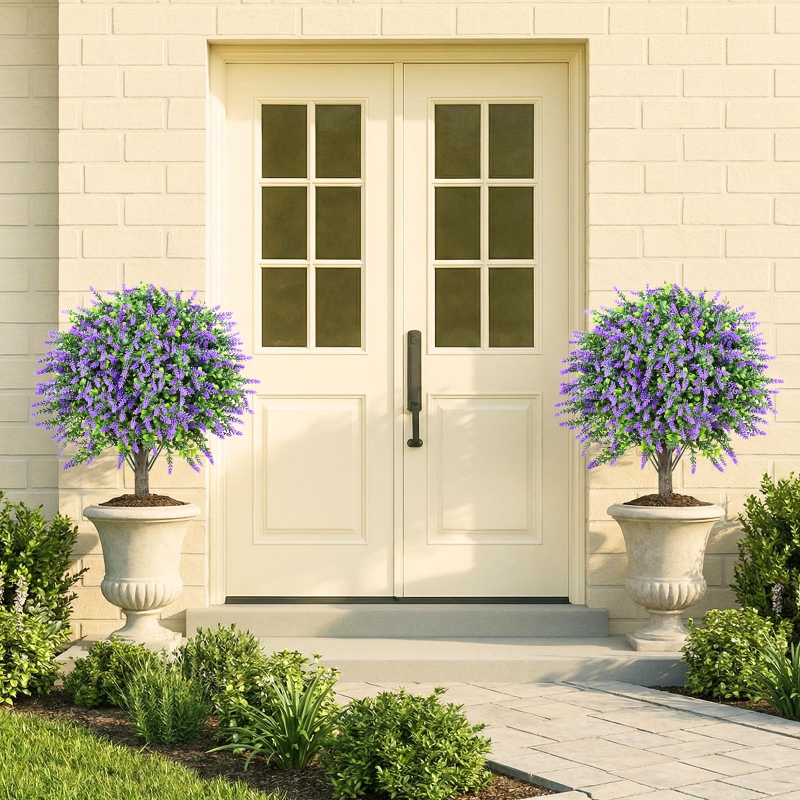 Artificial Boxwood Topiary Balls with Lavender – 24″ Set of 2 Faux Shrub Bush…