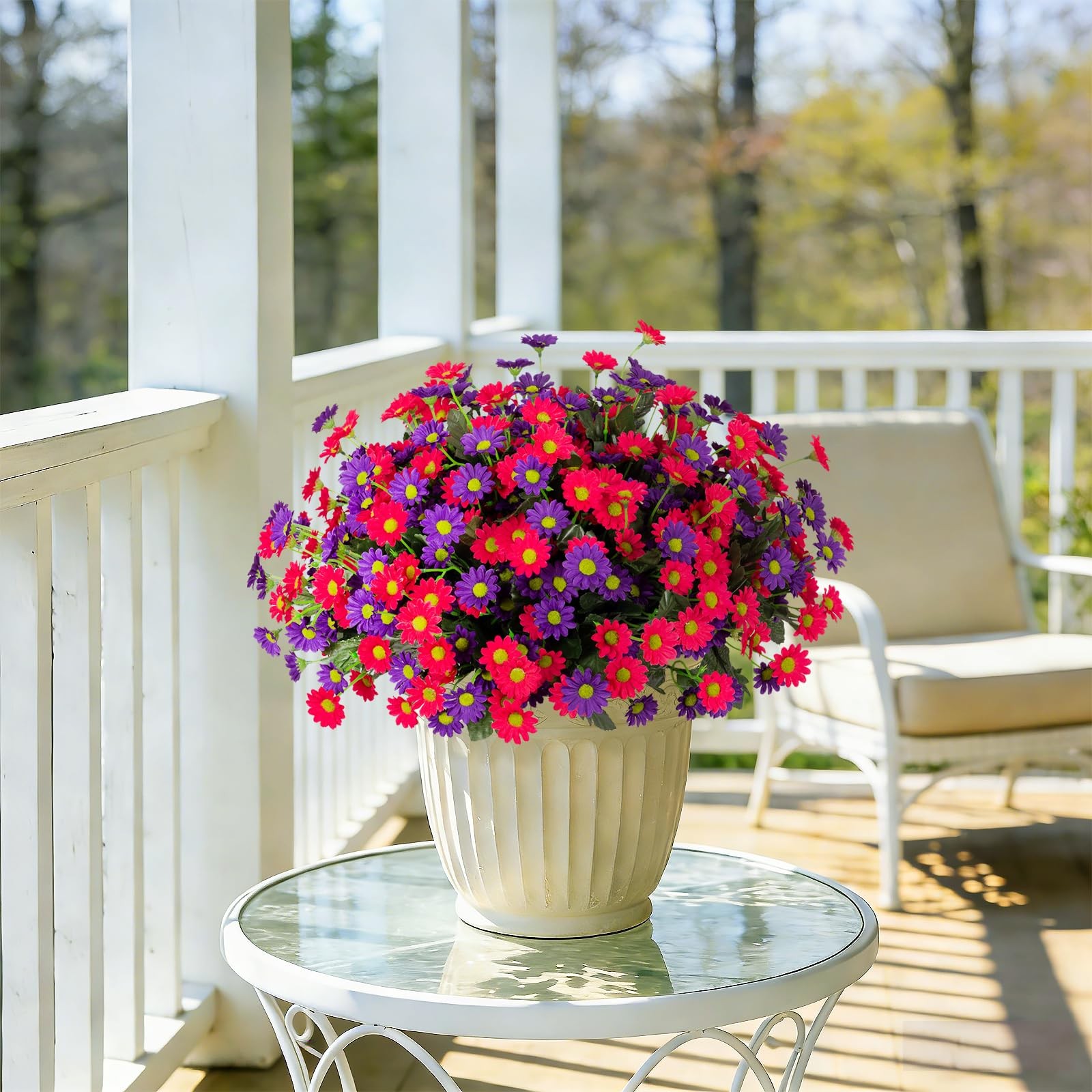 Ammyoo Fake Mums Spring Artificial Flowers for Outdoor Decoration, 12 Bundles…