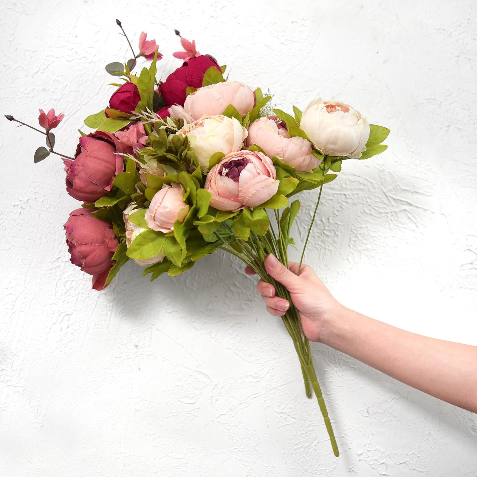 Pinkish Red and Dusty Pink Vintage Artificial Peonies Silk Flowers and Hydran…
