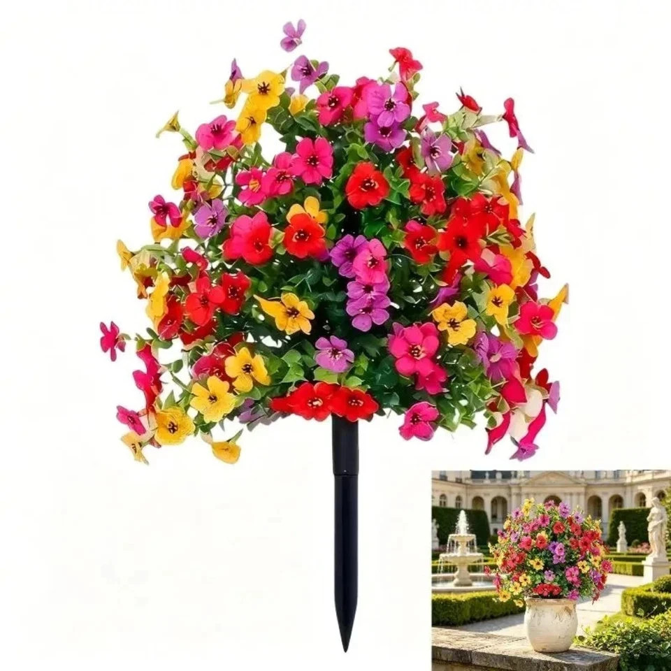 Artificial Violet Flowers with Ground Spike Fake Plants Garden Patio Yard Decor