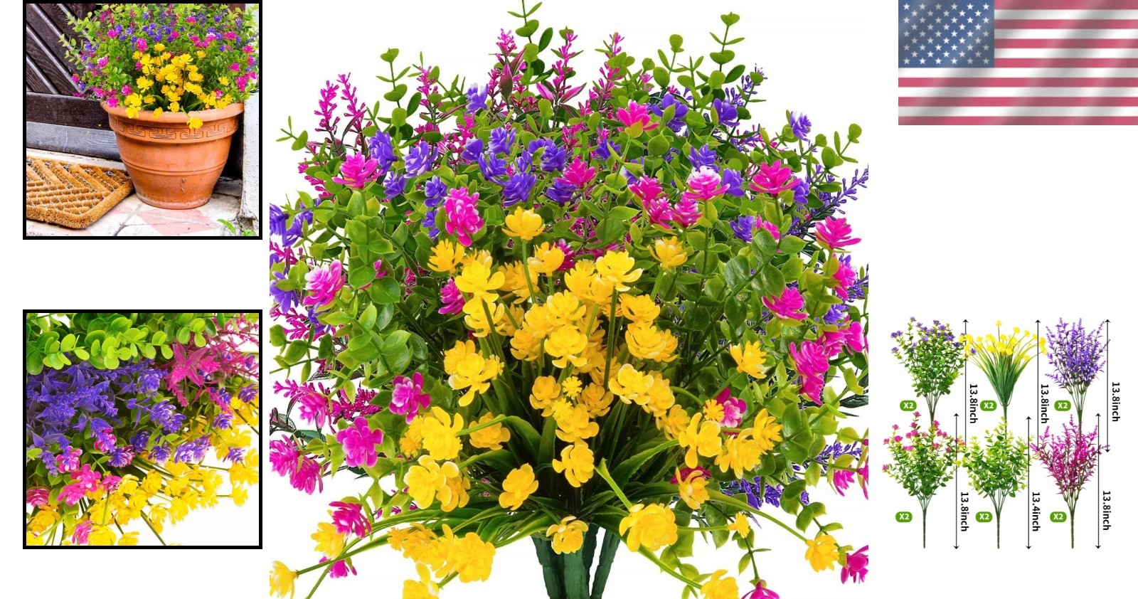 Outdoor Indoor UV Resistant Fake Flowers Plants – 12 Bundles