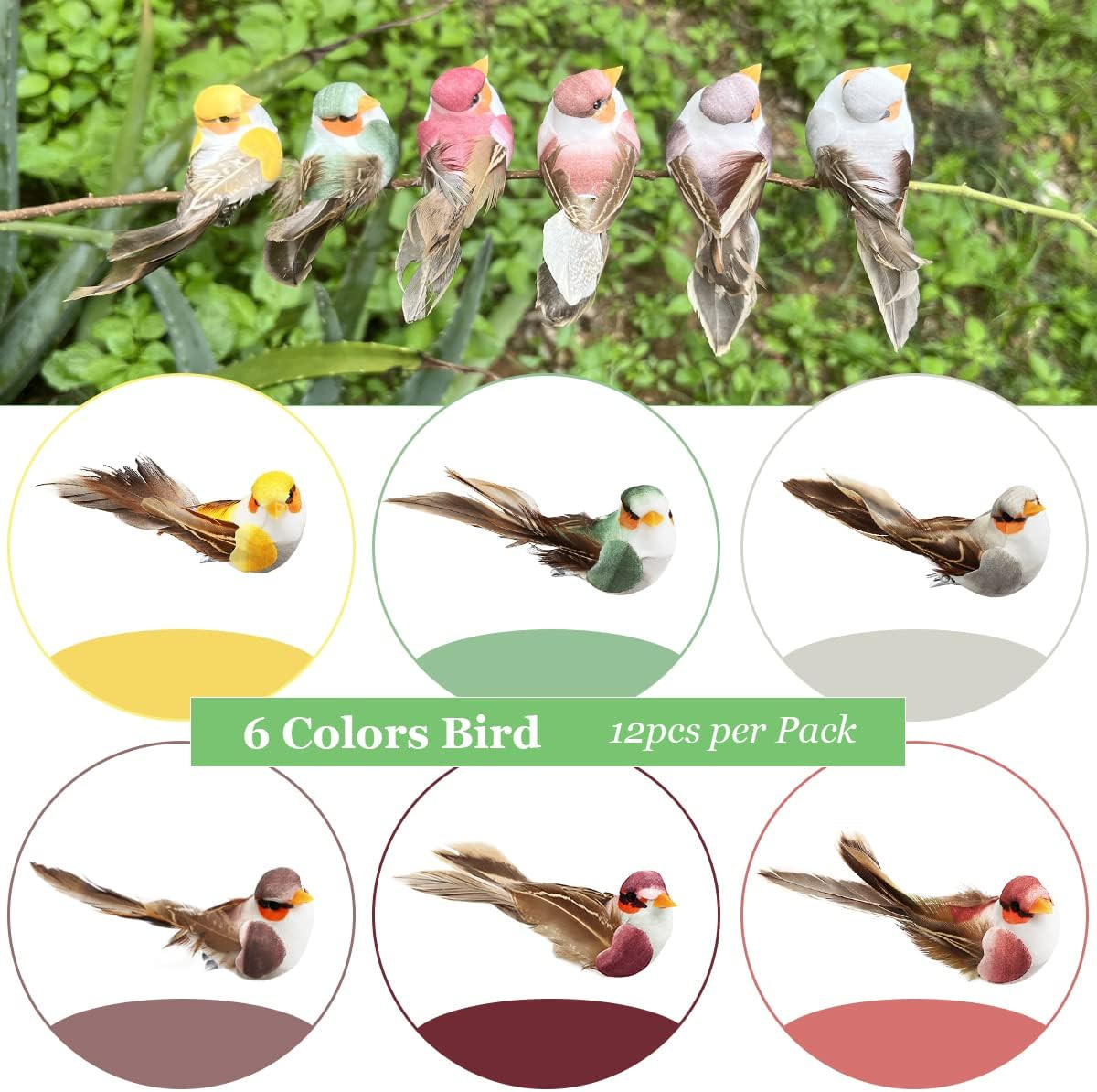 12Pcs Artificial Foam Feather Birds Mini Decorative Love Ornaments for Wreaths