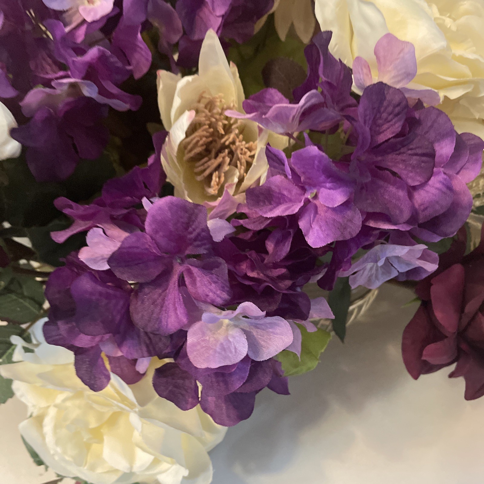 Blush Purple Floral Centerpiece, Romantic Table Decor, Neutral Ivory Arrangement