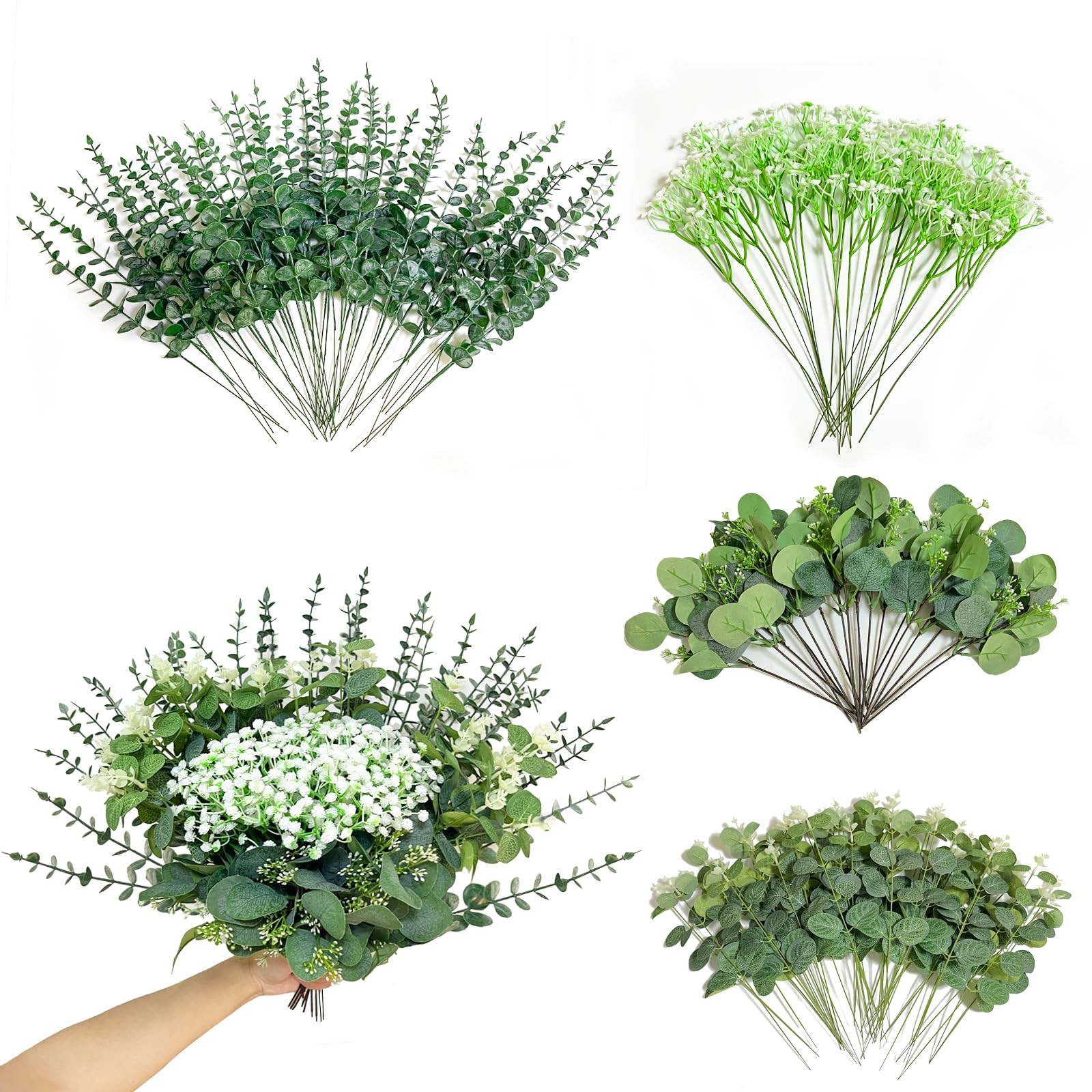 120 Pcs 4 Kinds Mixed Artificial Silver Dollar Eucalyptus Leaves Picks, Faux …