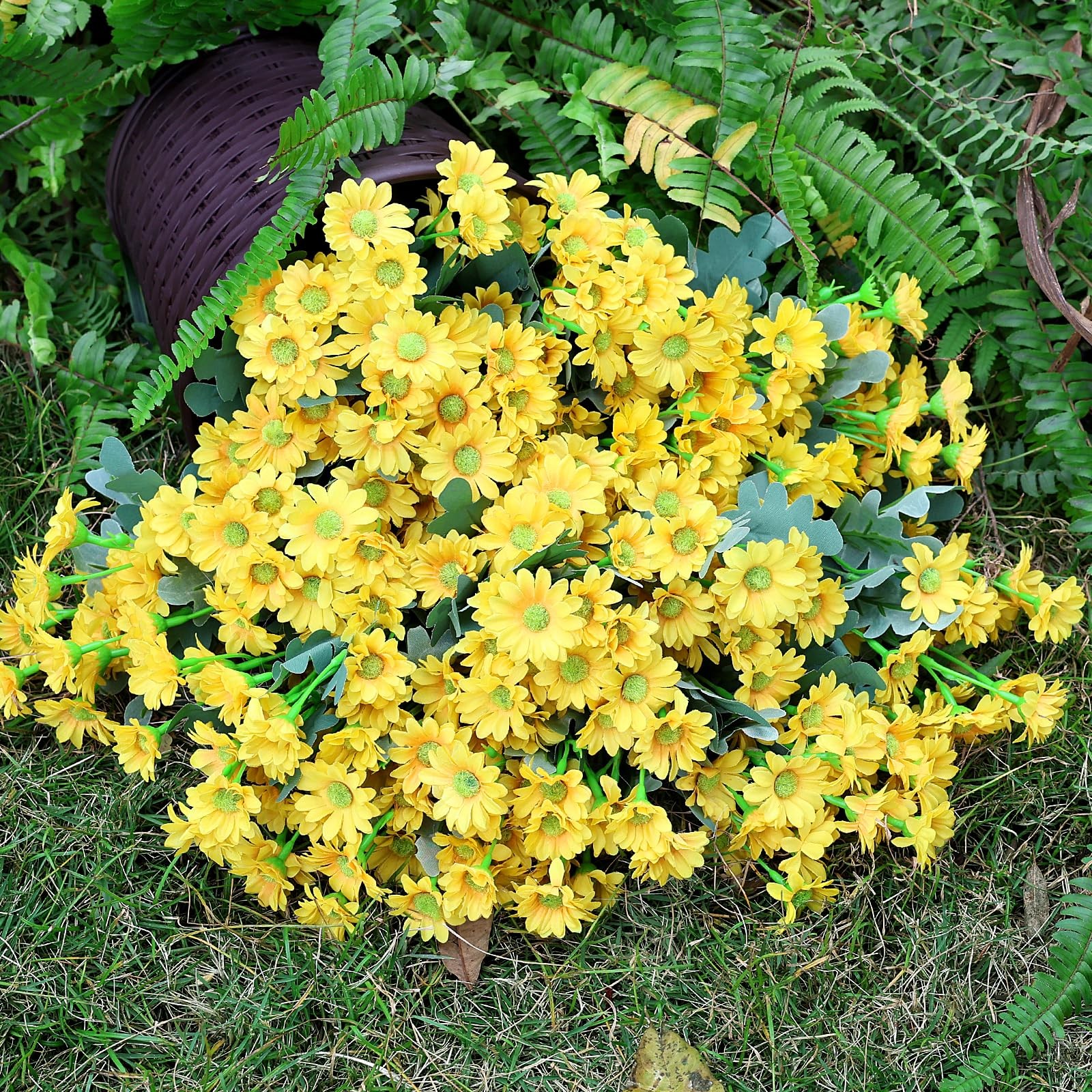 24 Bundles Artificial Daisy Flowers for Outdoor – Fake Mums Faux UV Resistant…