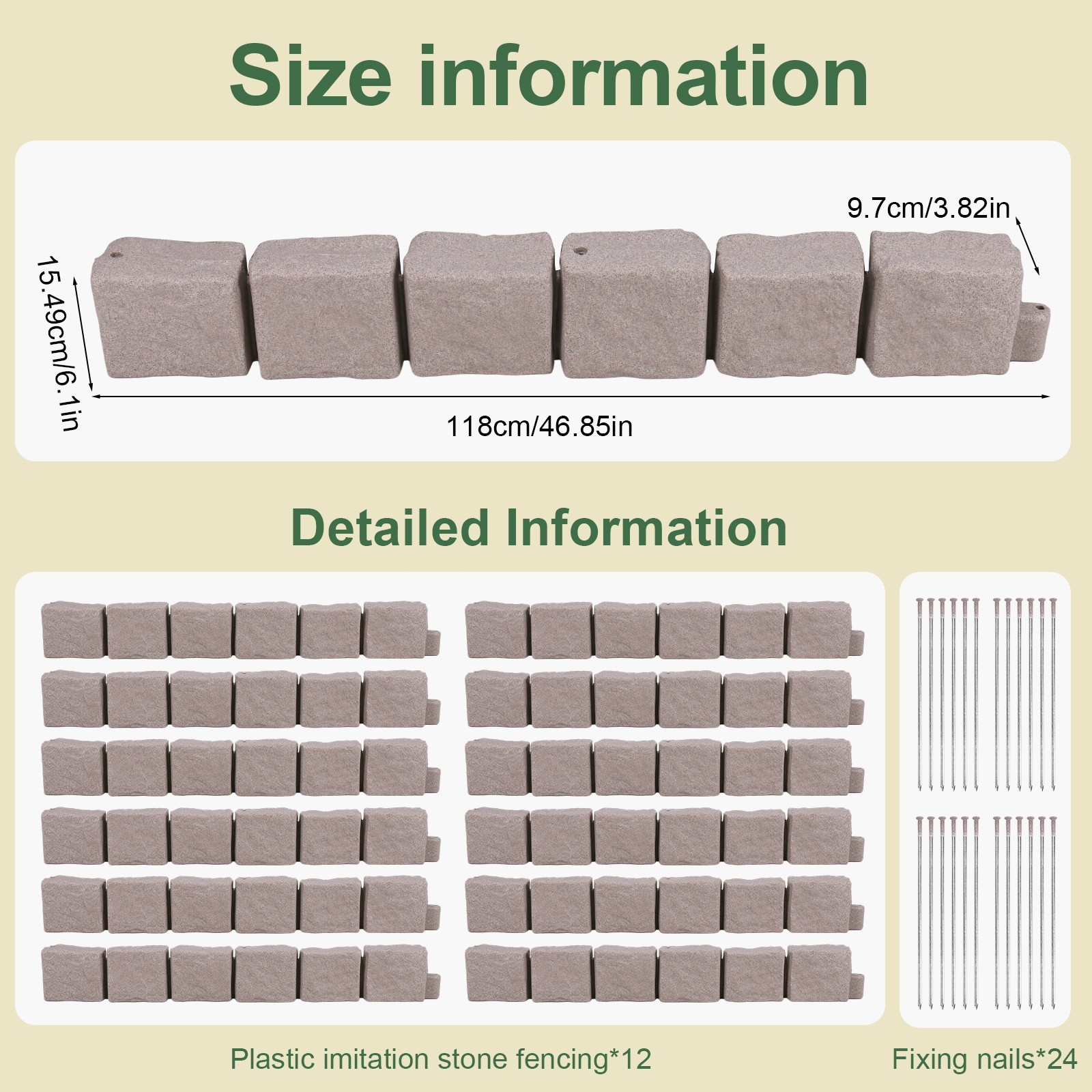 Plastic Garden Lawn Border Garden Edging Border Stone 12pcs for Home Improvement
