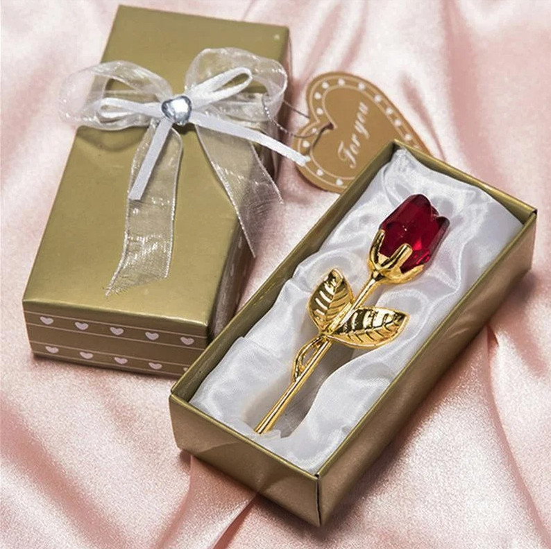 1pc Crystal Glass Rose Figurine Gift Romantic Decor Wedding Valentine – NEW