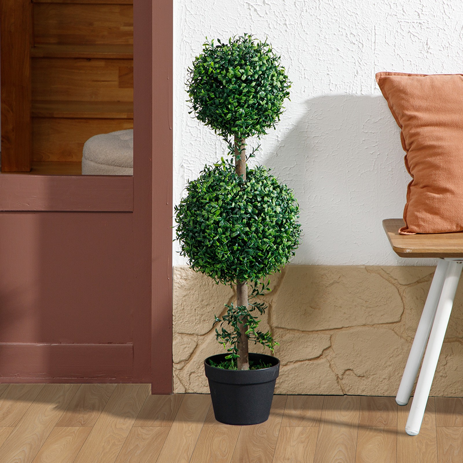 Set of 2 Decorative Artificial Plants Boxwood in Pot, 36 Inch