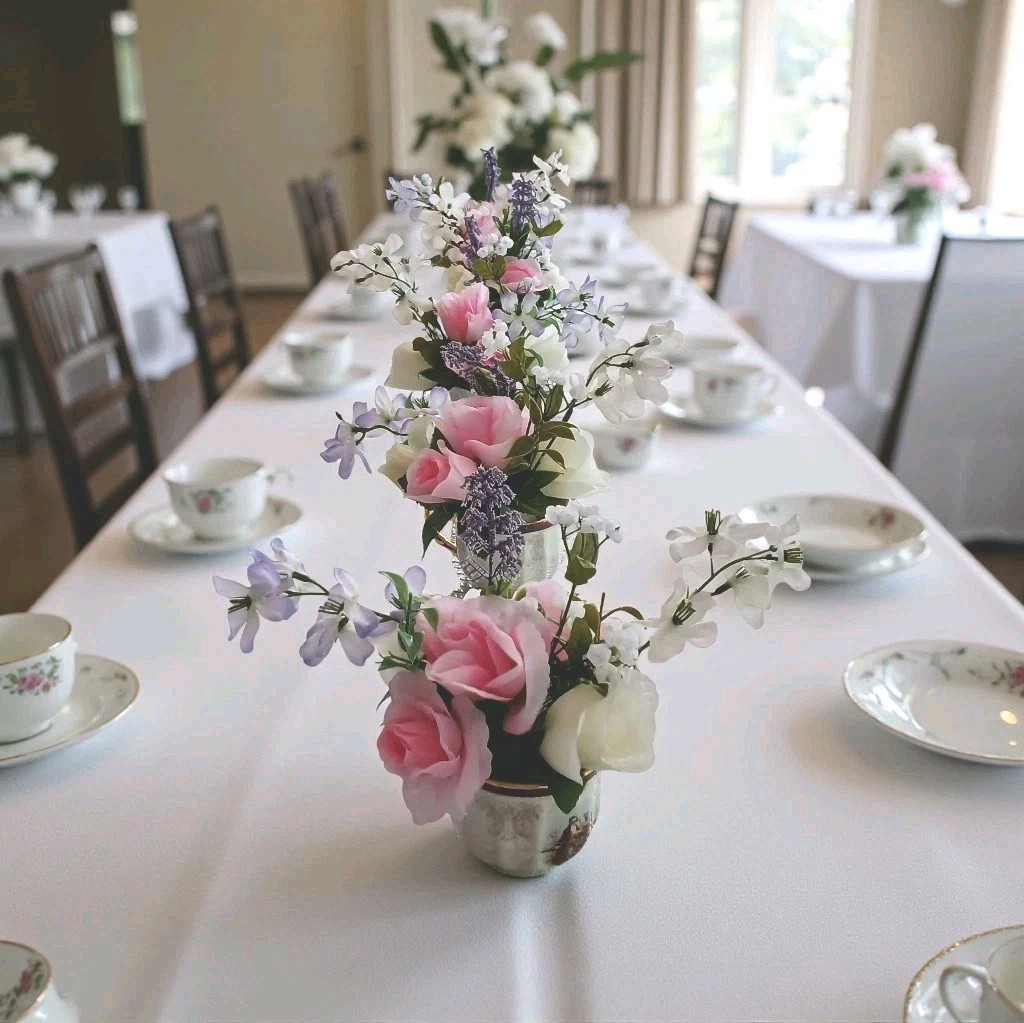 Tea Party Floral Arrangement Pink White Roses POP-IN Bridal Vanity Elegant Gift