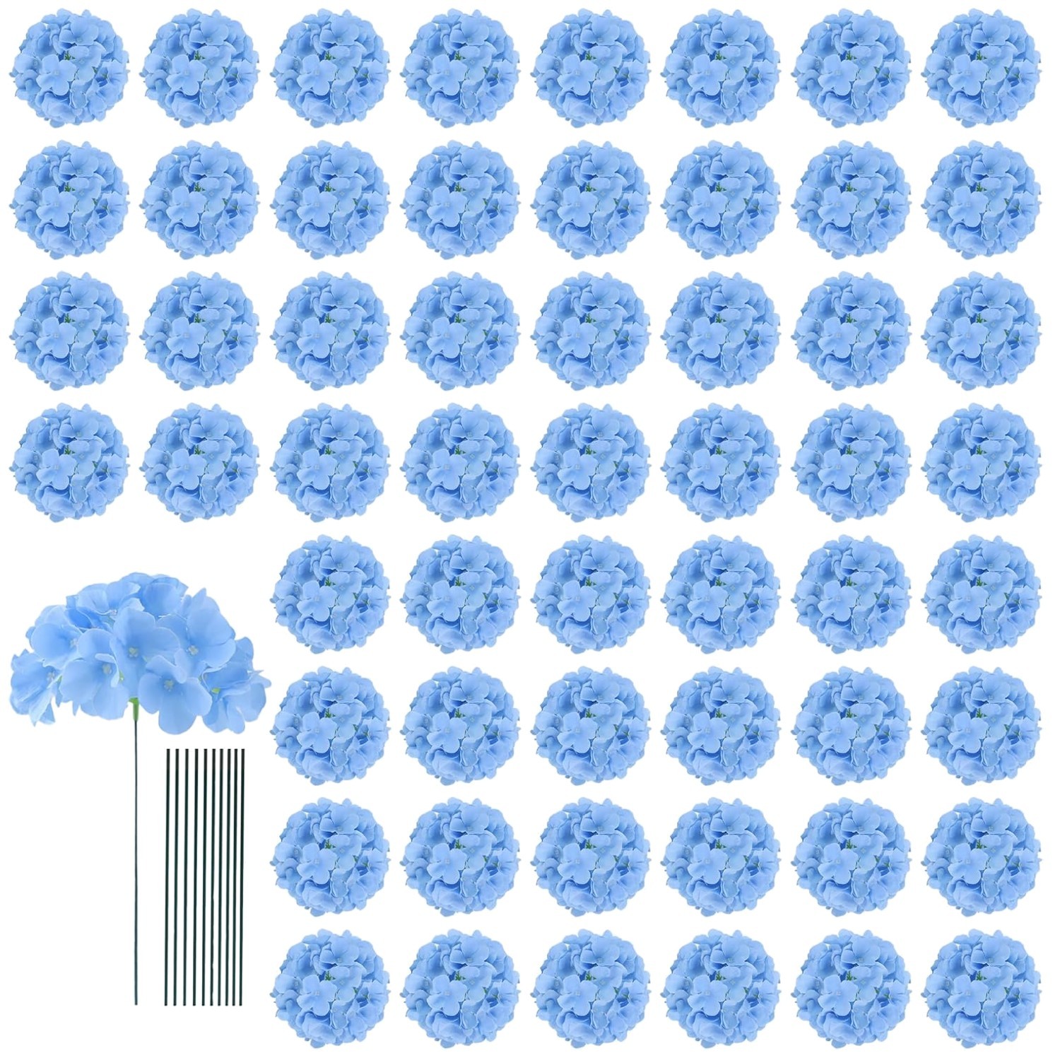65pcs Blue Hydrangea Silk Flowers for Wedding Decor
