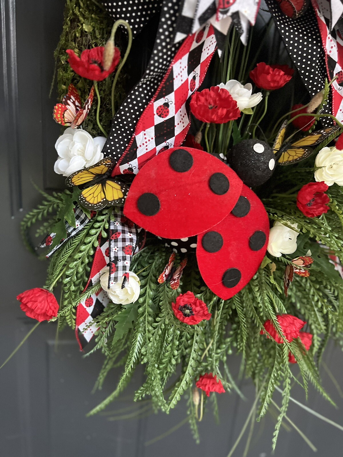 Big Ladybug Wreath, Summer Moss Wreath, Spring Moss Wreath, Wreath For Mom, Gift