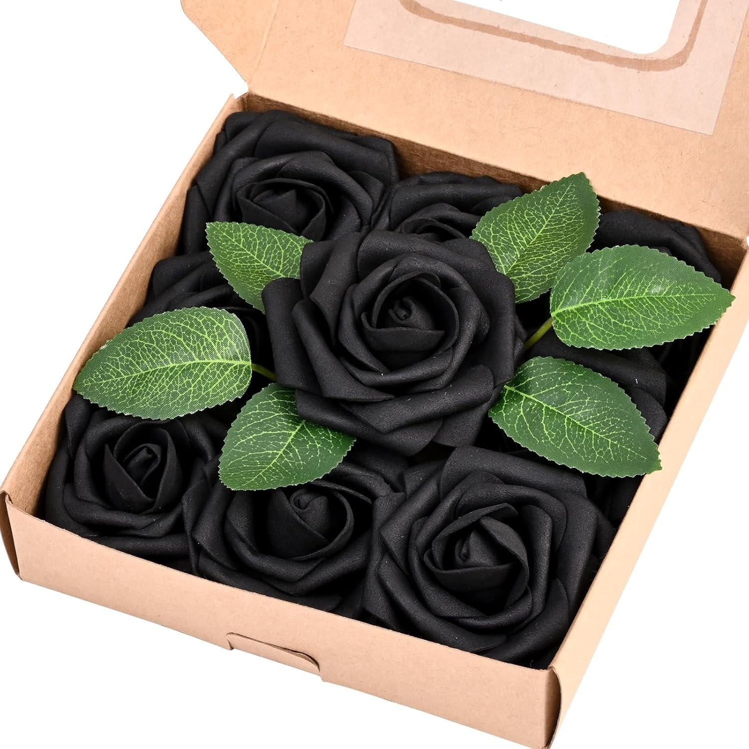 9 Pcs Black Foam Roses Artificial Flowers Real Touch Wedding Bouquet Centerpiece
