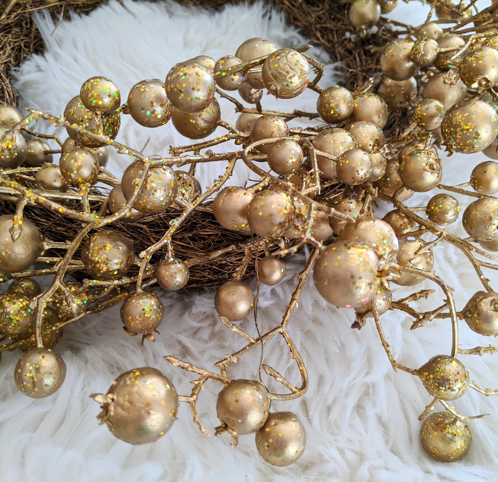20 Inch Gold Glitter Ball Fall Wreath Glitter Twig Decoration Christmas Decor