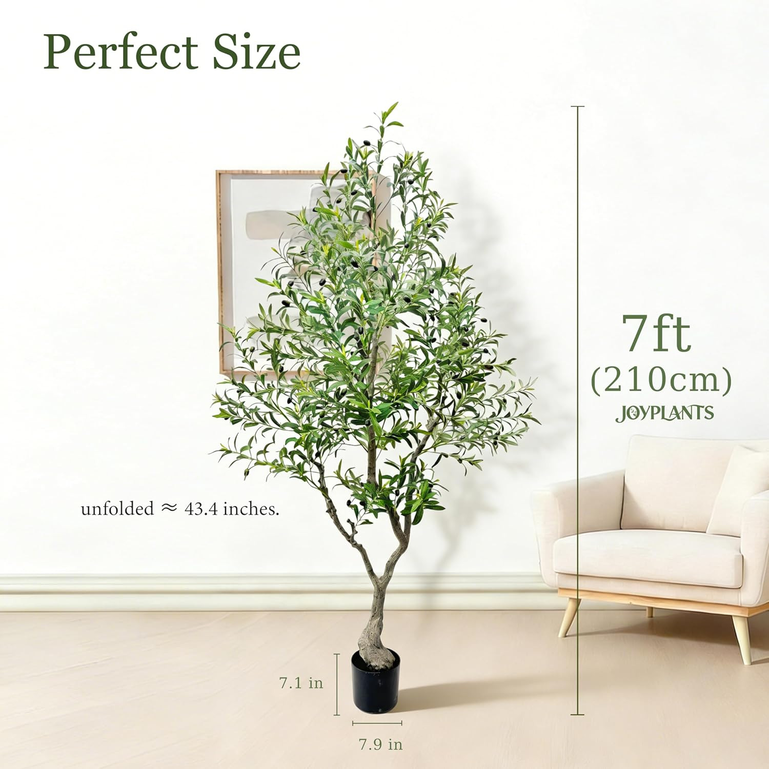 7FT Faux Olive Tree in Black Pot – UV Resistant, Realistic Indoor/Outdoor Decor