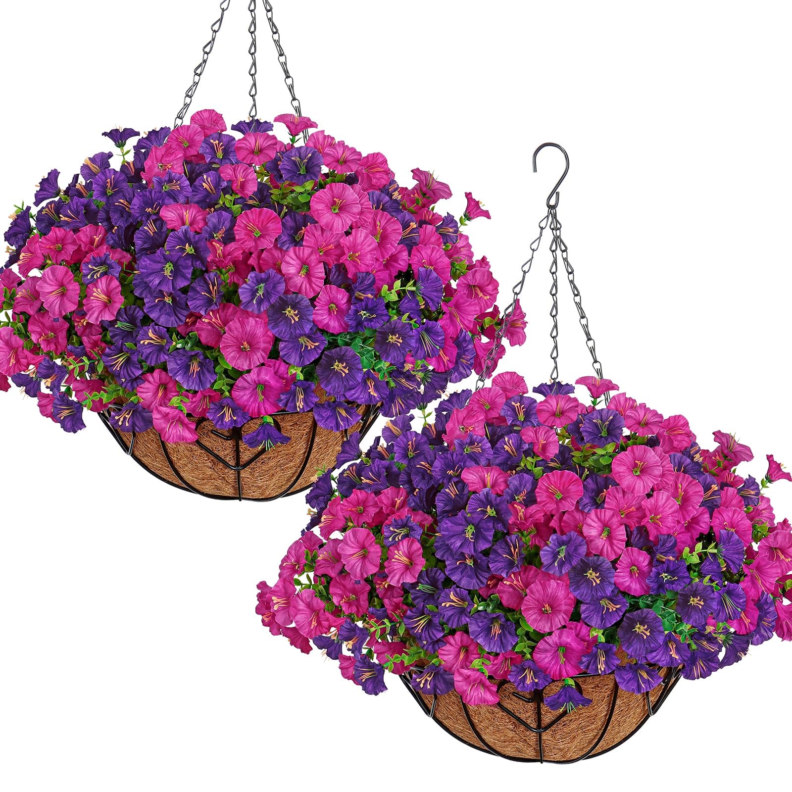 KHOYIME Artificial Hanging Flowers Plants Basket for Outdoors Indoor, 2 Set F…