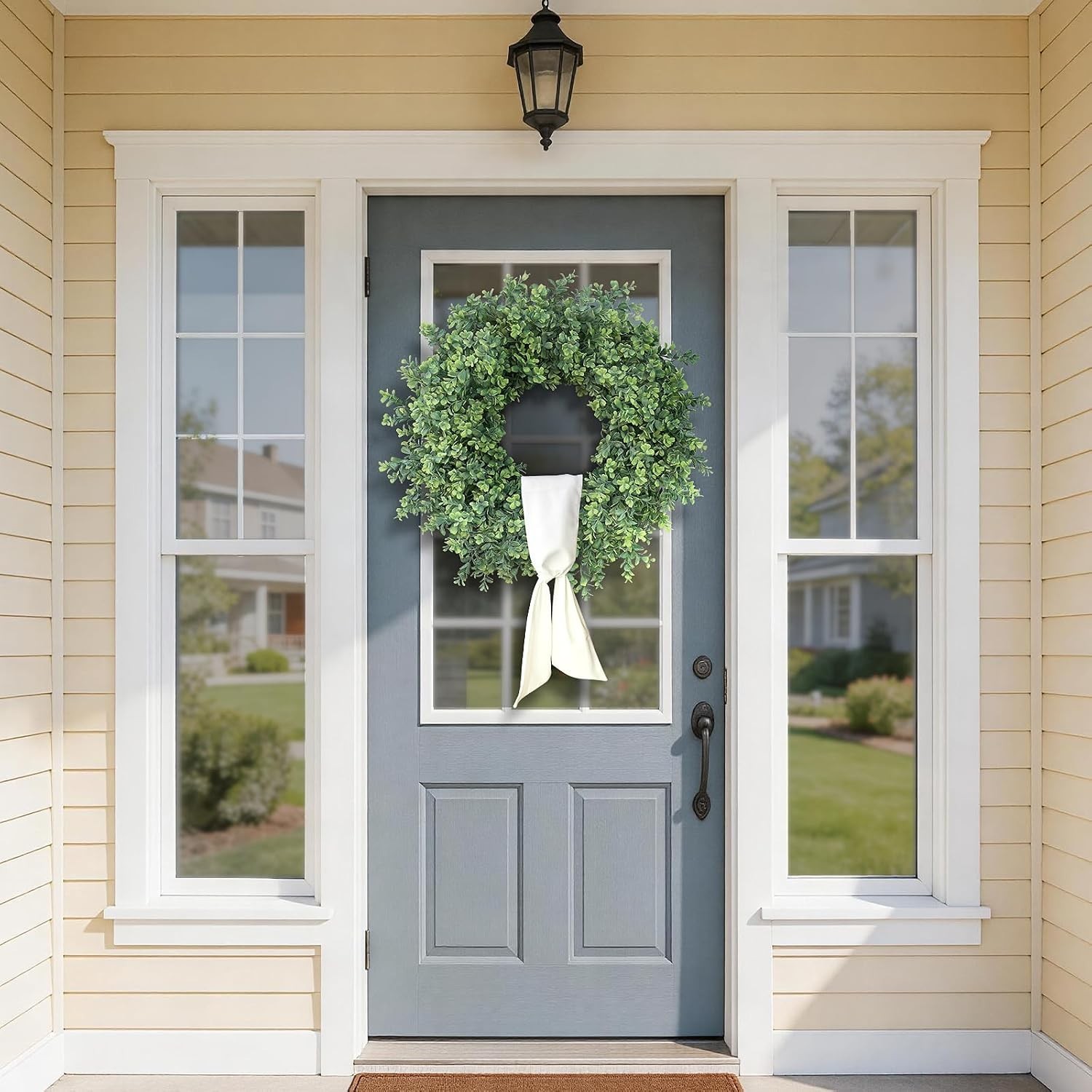 Artificial Boxwood Wreath Front Door Porch Wall Decor Greenery Outdoor Indoor