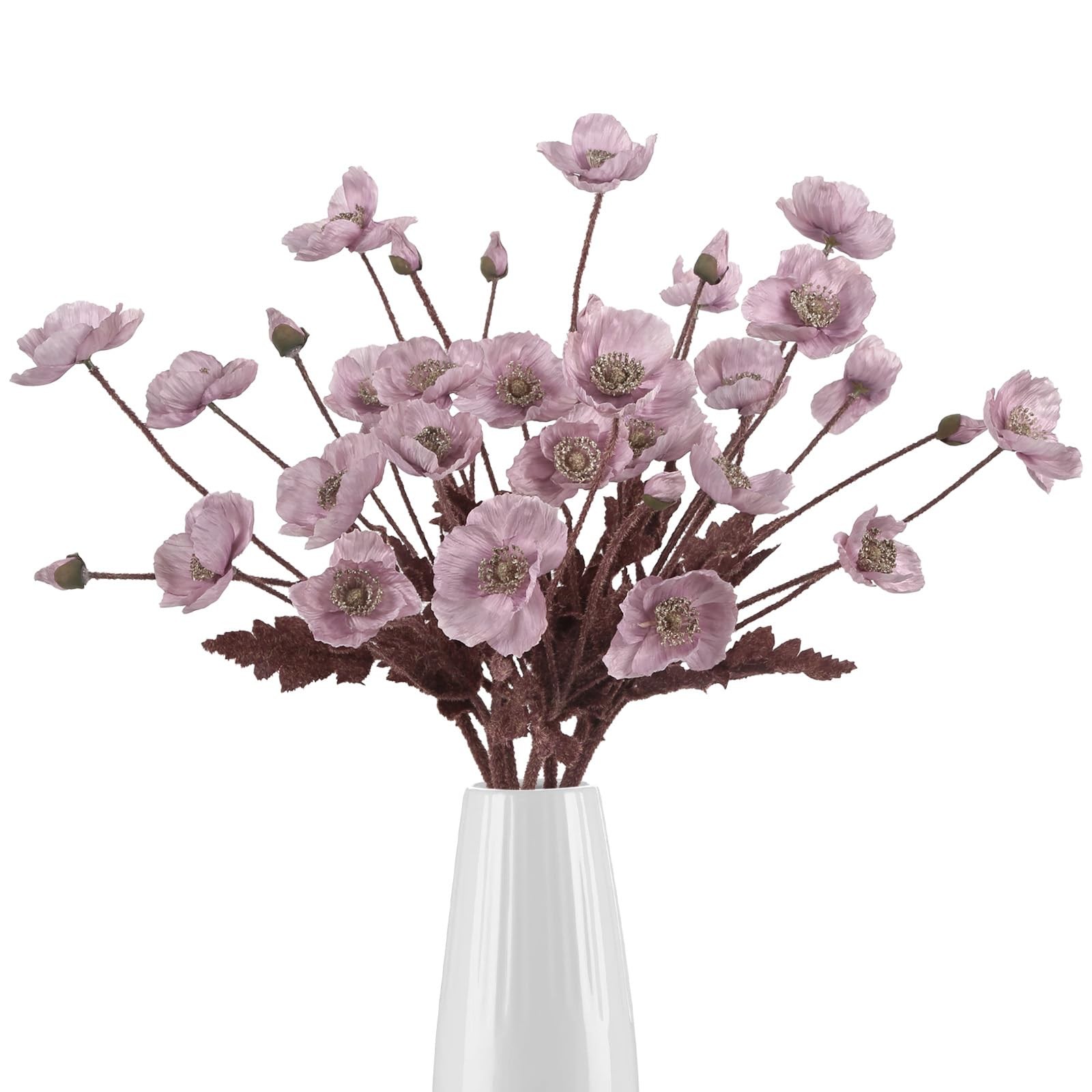 Pink Poppy Flowers Artificial 8pcs Silk Poppies Flowers with Stems Silk Flowe…