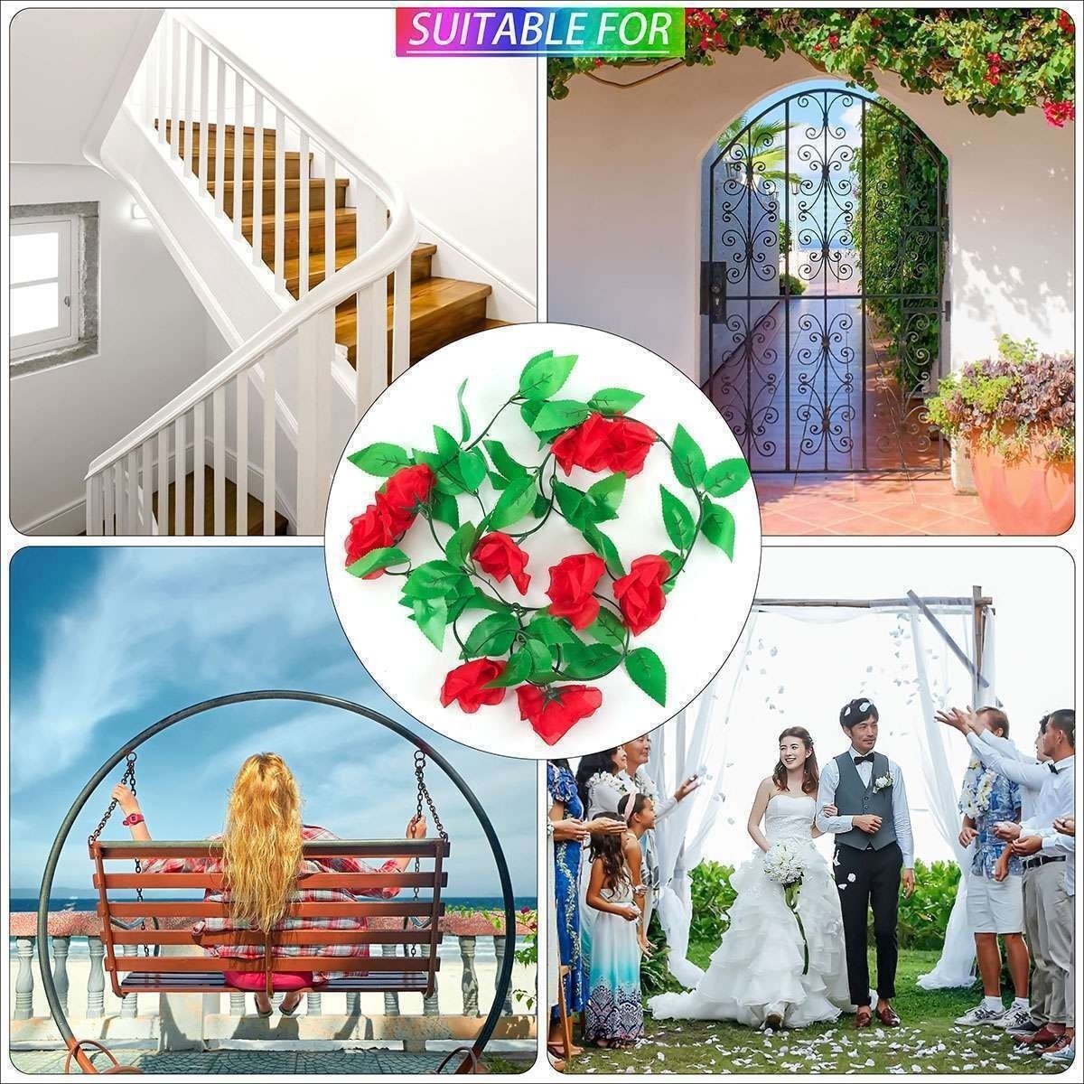 Lot Fake Rose Vine Flowers Plants 7.5Ft Artificial Hanging Ivy Home Party Decor