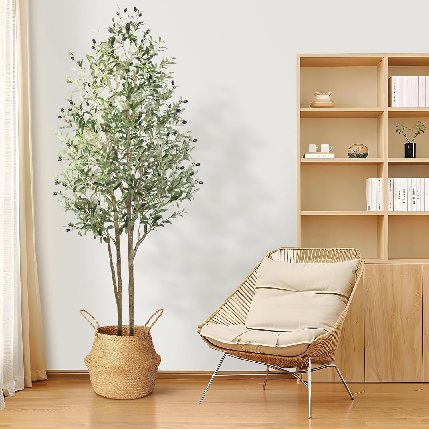 Artificial Olive Tree Potted Fake Plant with Fruits BLACK Planter Home Office In