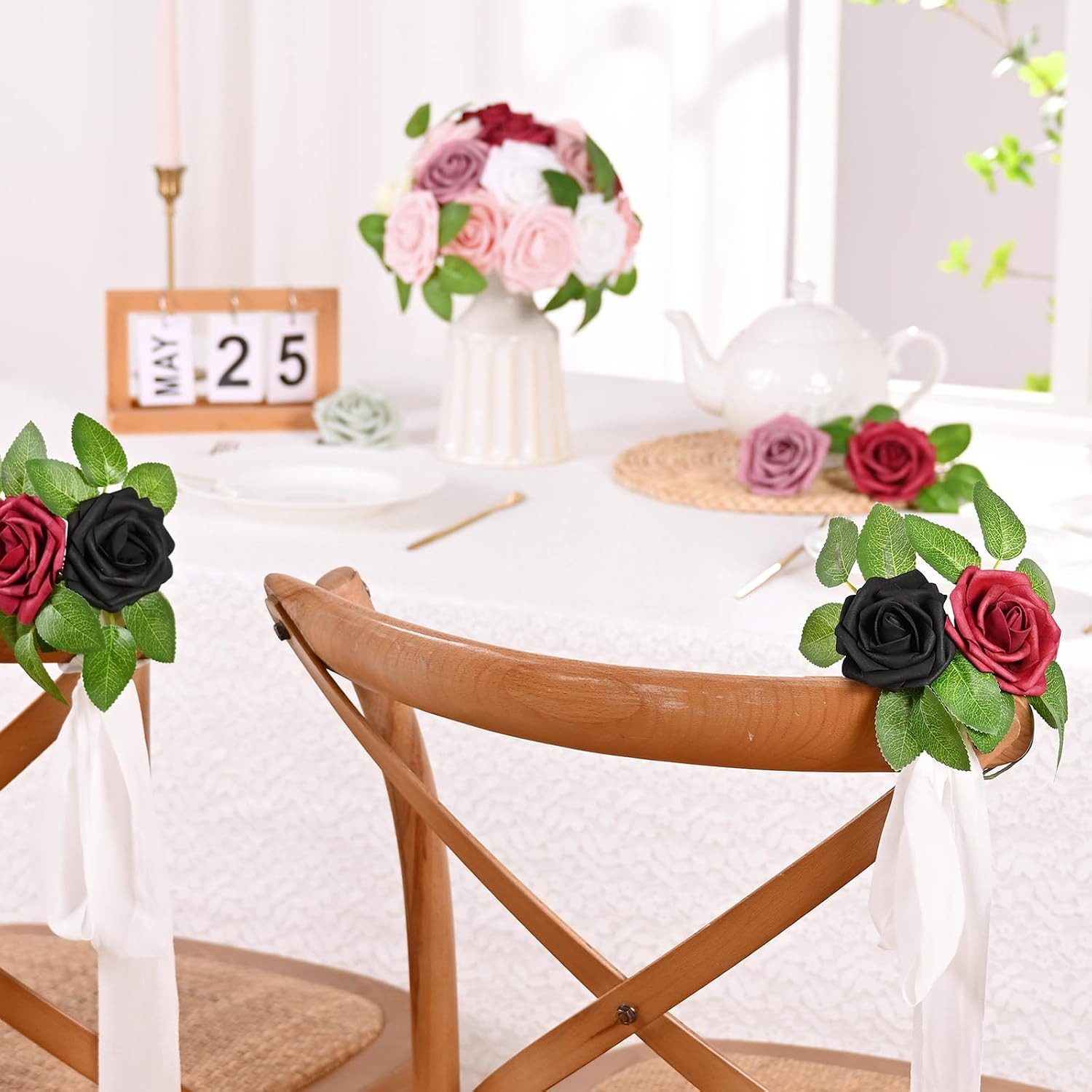 9 Pcs Artificial Flowers Fake Rose with Stems – Red Real Touch Foam Roses for DI