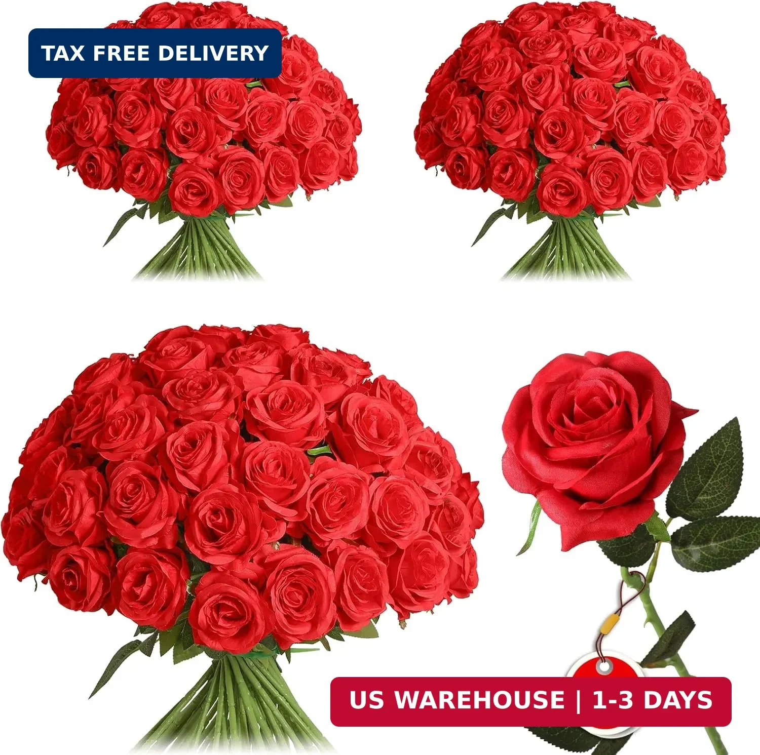 50PCS Artificial Silk Roses Flowers – Realistic Fake Roses in Bulk & Bouquet Lon